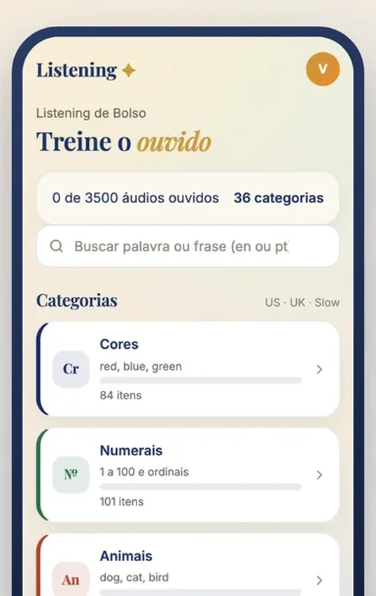 Listening de Bolso com categorias
