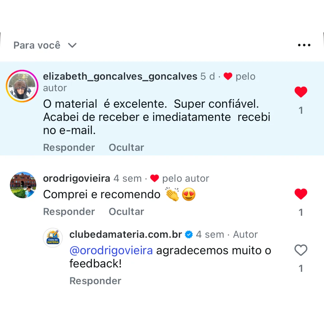 Cliente diz que o material é excelente e super confiável, recebido na hora no e-mail