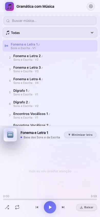 Filtro por categoria no player mobile